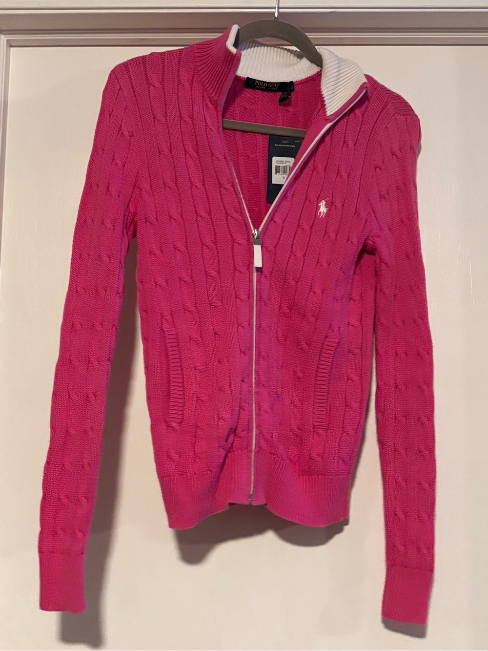 🌸Polo Golf Ralph Lauren Bright Pink Cable-Knit Zip Cardigan